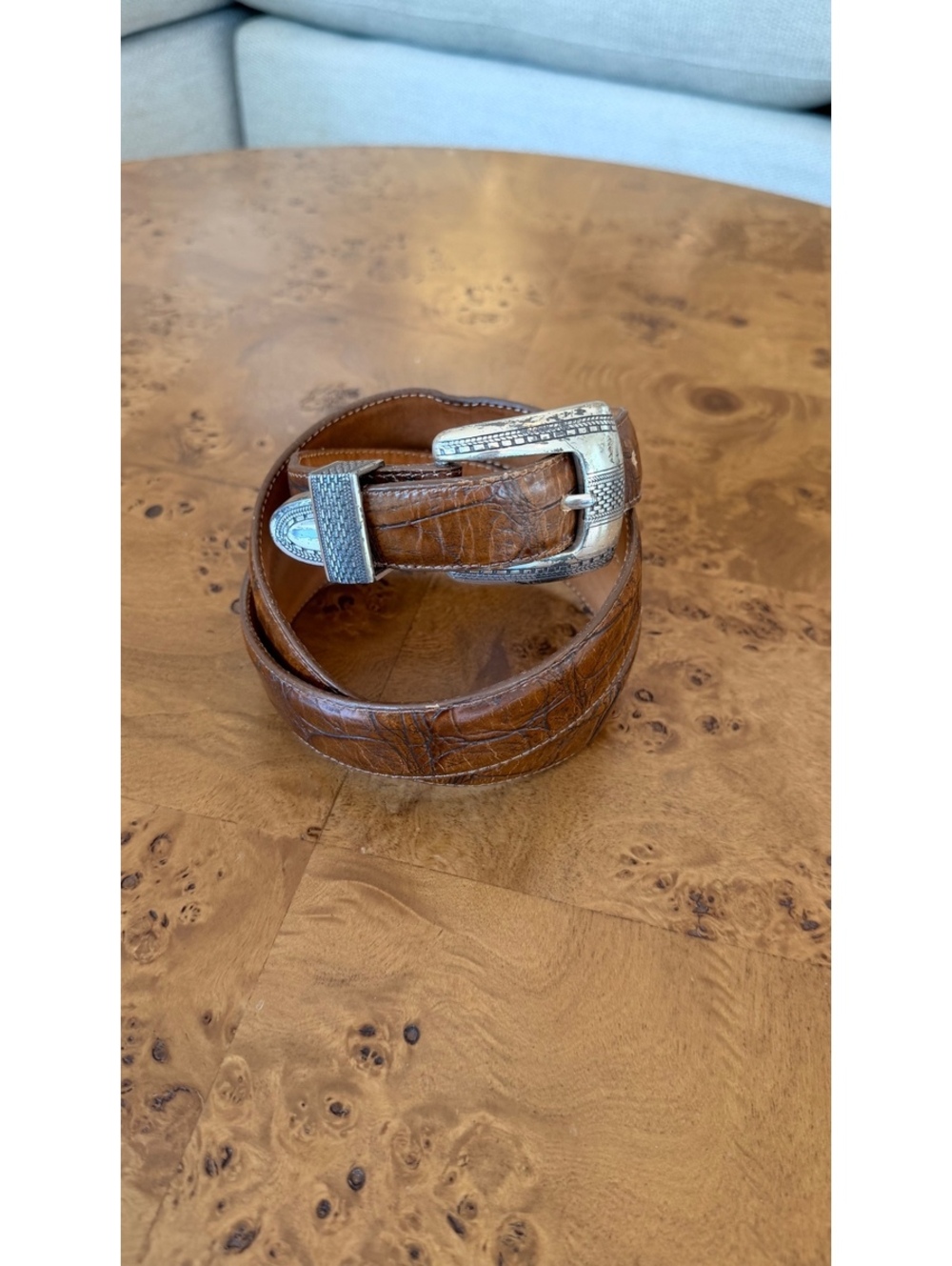 Onyx by Brighton Brown Croc-Embossed Leather Belt with Decorative Silver Buckle